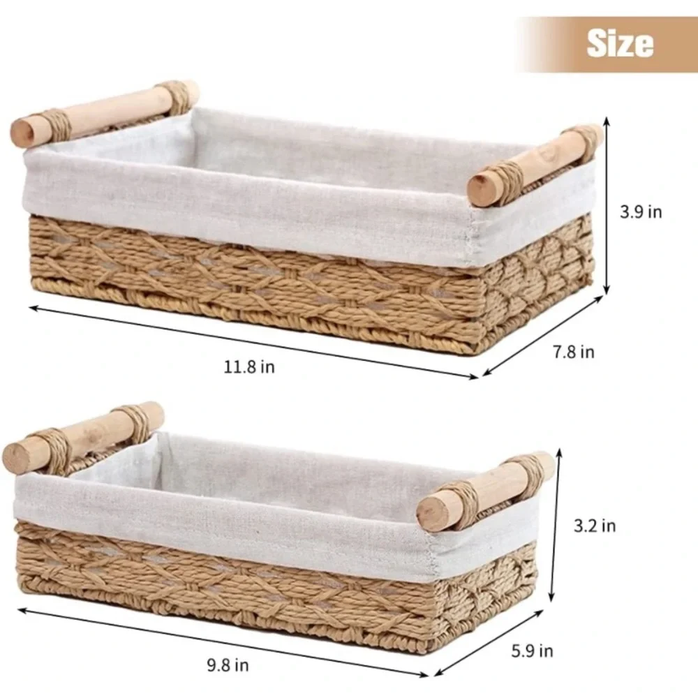 Rope Storage Basket Wicker Organizing w/ Handle Decorative Storage Bins Neutral